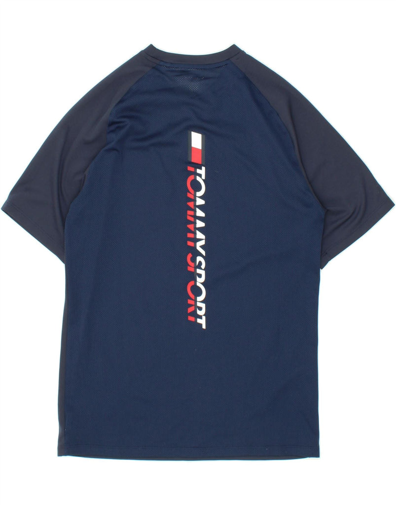 TOMMY HILFIGER Mens Slim Graphic T-Shirt Top Large Navy Blue Colourblock Vintage Tommy Hilfiger and Second-Hand Tommy Hilfiger from Messina Hembry 