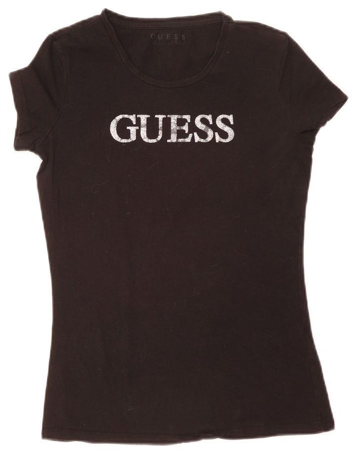 Guess Womens Graphic T-Shirt Top UK 8 Small Black
