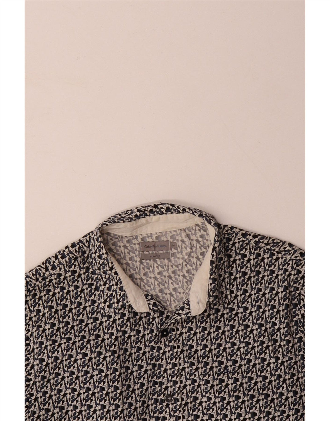 CALVIN KLEIN JEANS Mens Slim Fit Shirt Medium Black Geometric Cotton