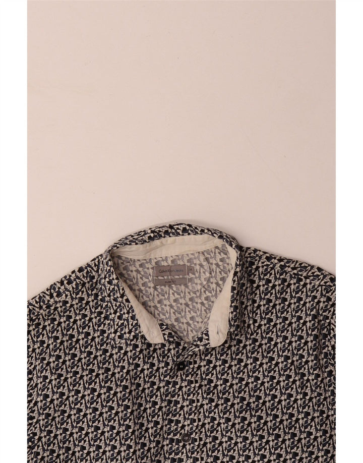 CALVIN KLEIN JEANS Mens Slim Fit Shirt Medium Black Geometric Cotton