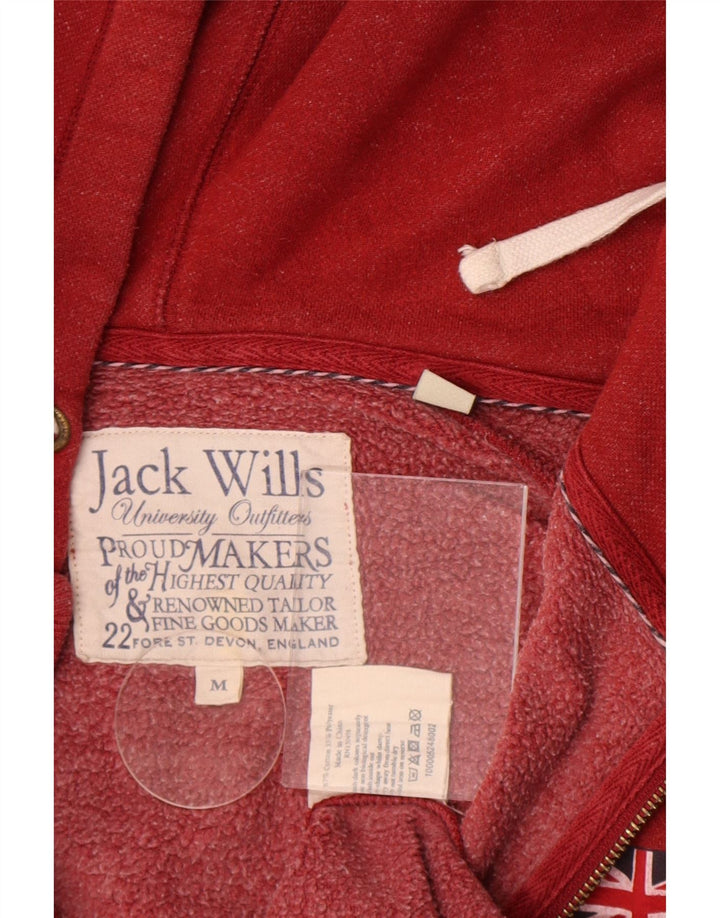 Jack Wills Mens Graphic Zip Hoodie Sweater Medium Red Cotton