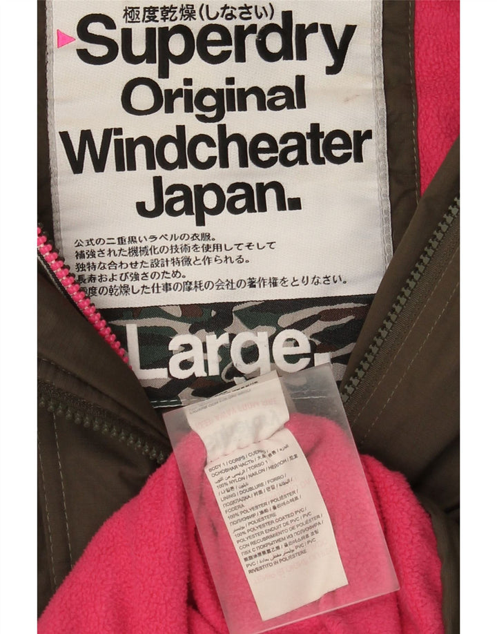 Superdry Womens Hooded Windbreaker Jacket UK 16 Large Khaki Nylon