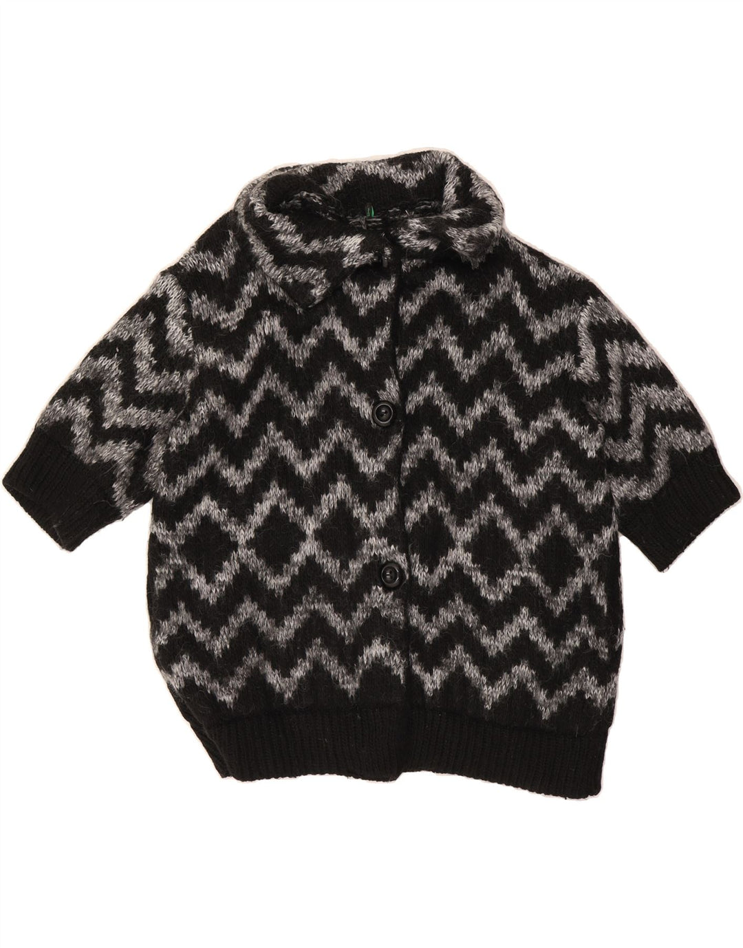 BENETTON Womens 1/2 Sleeve Cardigan Sweater One Size Black Geometric Vintage Benetton and Second-Hand Benetton from Messina Hembry 