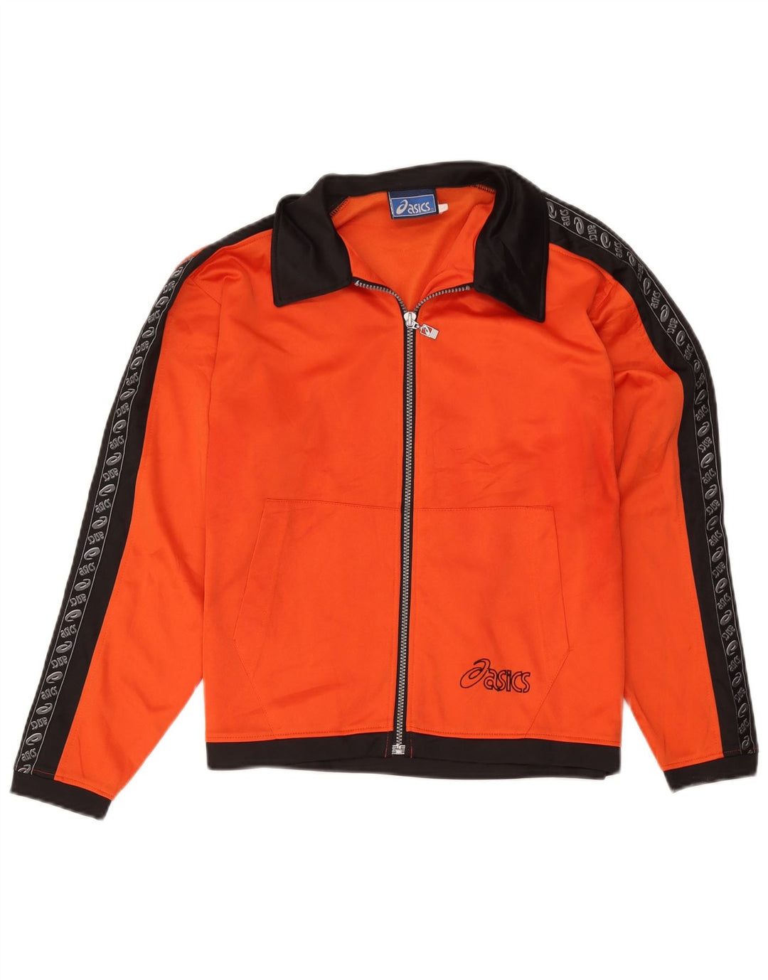 Asics Womens Graphic Tracksuit Top Jacket UK 16 Large Orange Colourblock
