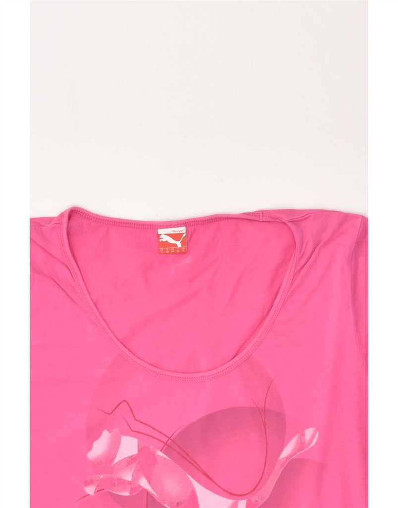 PUMA Womens Graphic T-Shirt Top UK 14 Large Pink Cotton | Vintage Puma | Thrift | Second-Hand Puma | Used Clothing | Messina Hembry 