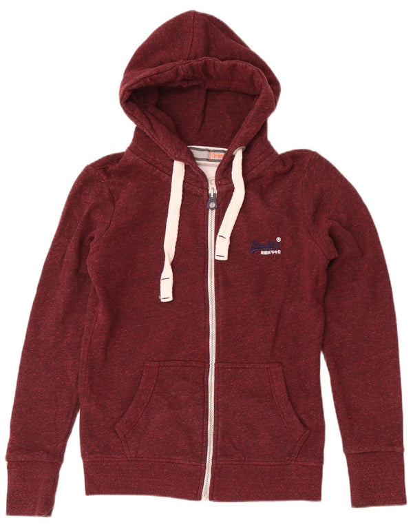 Superdry Womens Zip Hoodie Sweater UK 10 Small Burgundy Flecked Polyester