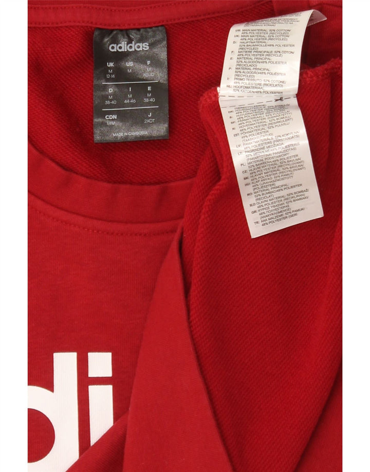 ADIDAS Womens Graphic Sweatshirt Jumper UK 12/14 Medium Red Cotton Vintage Adidas and Second-Hand Adidas from Messina Hembry 