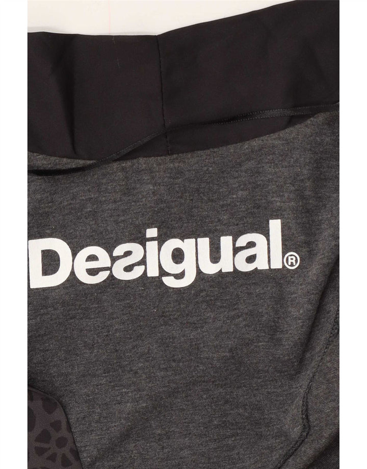 Desigual Womens Graphic Open Cardigan Sweater UK 12 Medium Grey Floral