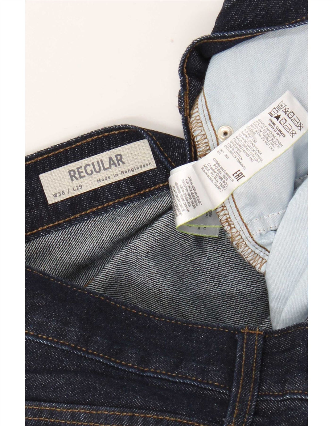 Marks & Spencer Mens Regular Straight Jeans W36 L29 Navy Blue Cotton