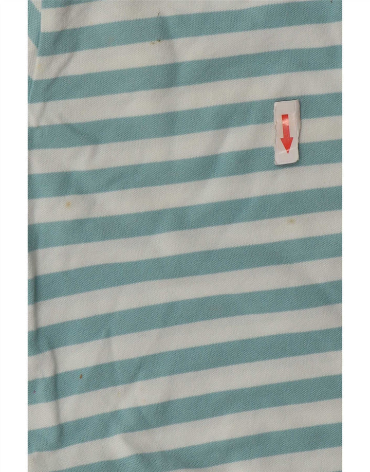 Slam Womens Polo Shirt UK 14 Medium Blue Striped Cotton