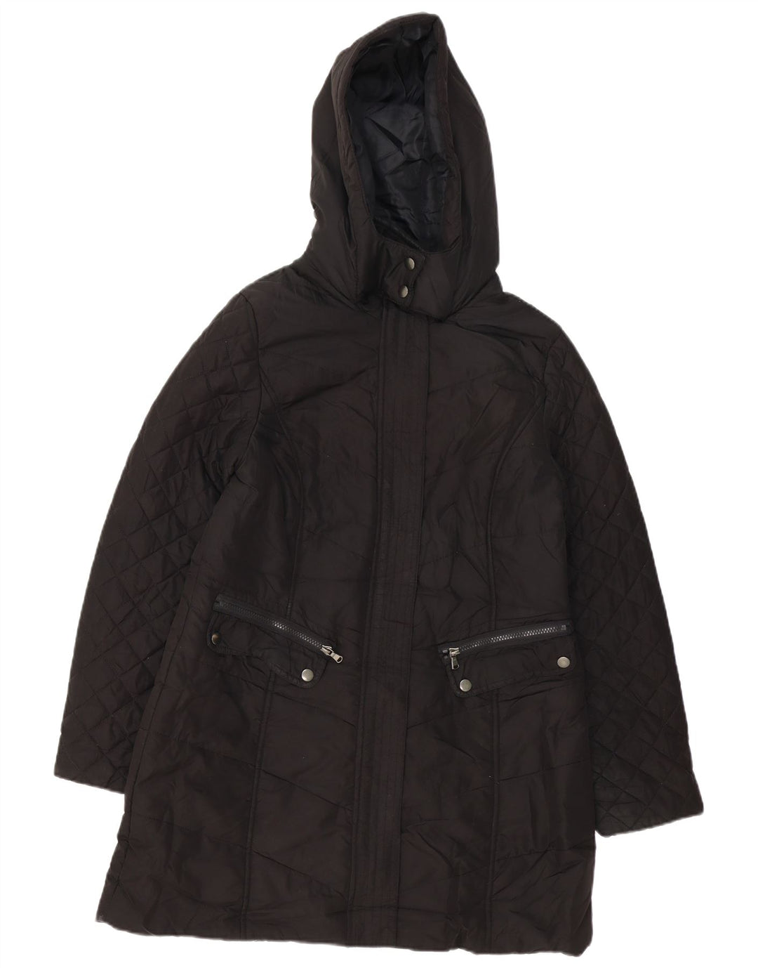 M&Co Womens Hooded Windbreaker Coat UK 14 Medium Black Polyester