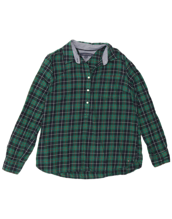 Tommy Hilfiger Womens Flannel Pullover Shirt UK 16 Large Green Check Cotton
