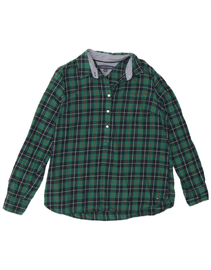 Tommy Hilfiger Womens Flannel Pullover Shirt UK 16 Large Green Check Cotton