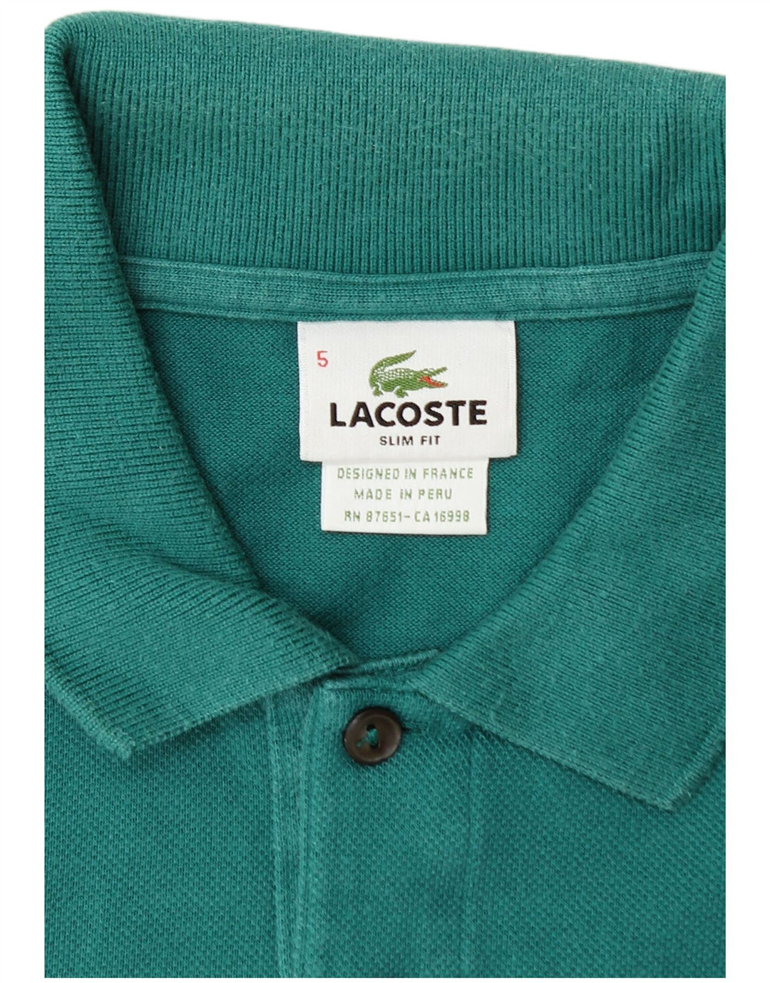 LACOSTE Mens Slim Fit Polo Shirt Size 5 Large Green Cotton