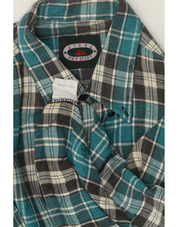 Vintage Mens Flannel Shirt Small Blue Check Cotton