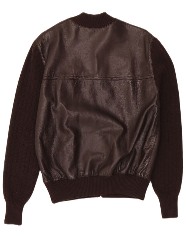Vintage Womens Knit Leather Jacket IT 44 Medium Brown
