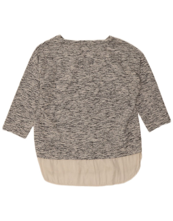Marks & Spencer Womens Top 3/4 Sleeve UK 14 Large Grey Flecked Cotton