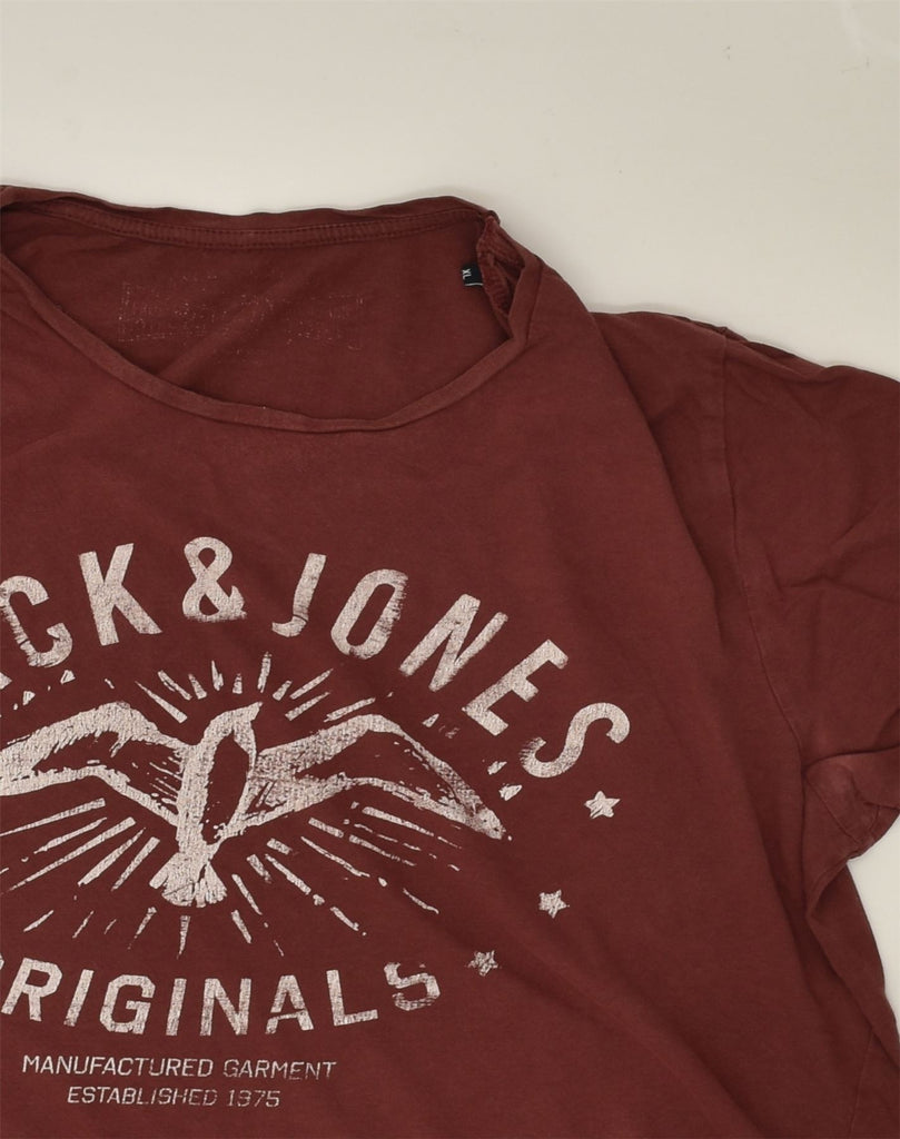 JACK & JONES Mens Graphic T-Shirt Top XL Maroon Cotton | Vintage Jack & Jones | Thrift | Second-Hand Jack & Jones | Used Clothing | Messina Hembry 