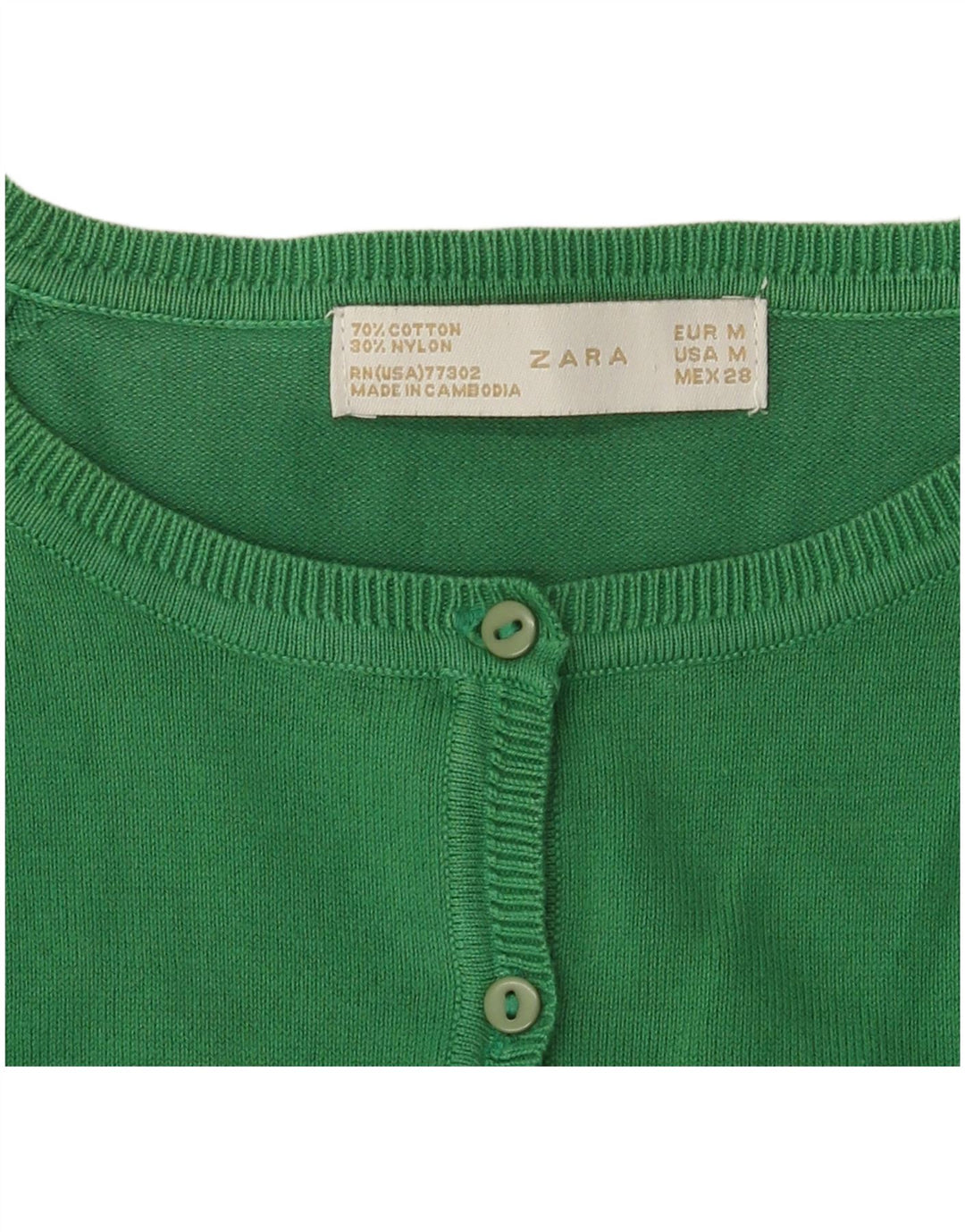 Zara Womens Cardigan Sweater UK 12 Medium Green Cotton