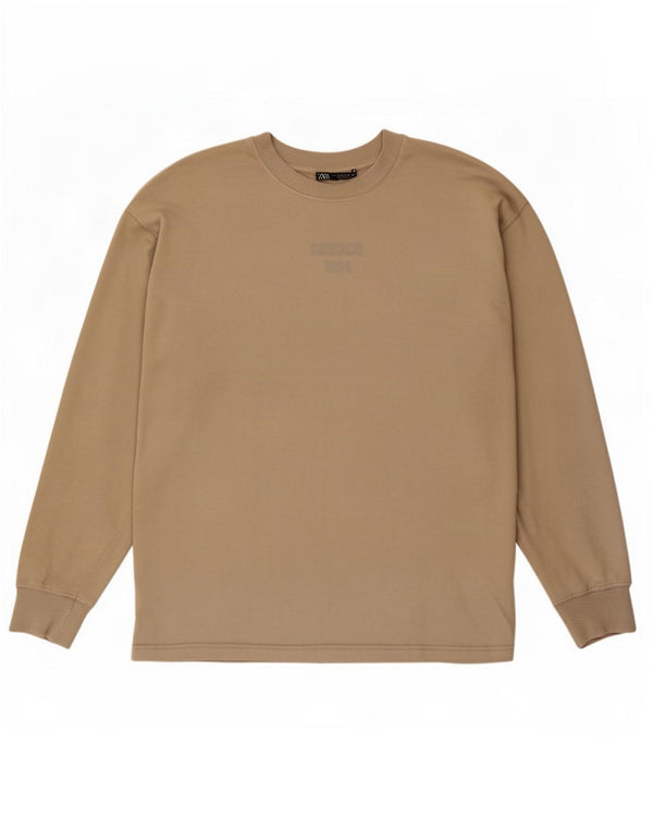 Zara Womens Oversized Top Long Sleeve Medium Beige Cotton
