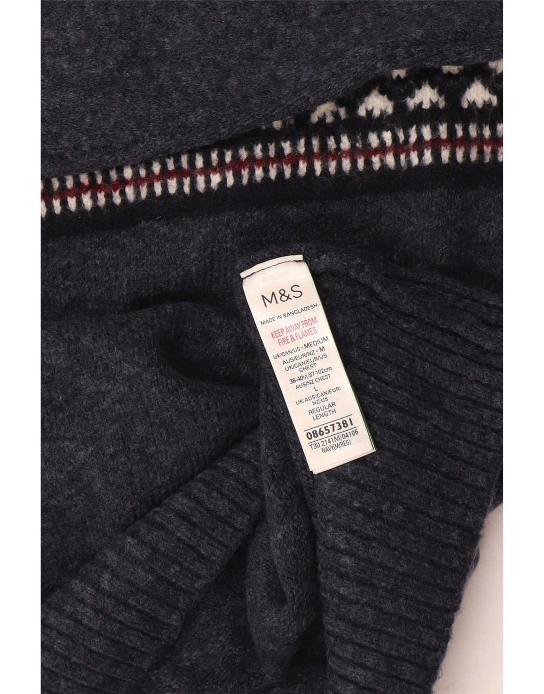 Marks & Spencer Mens Roll Neck Jumper Sweater Large Navy Blue Fair Isle