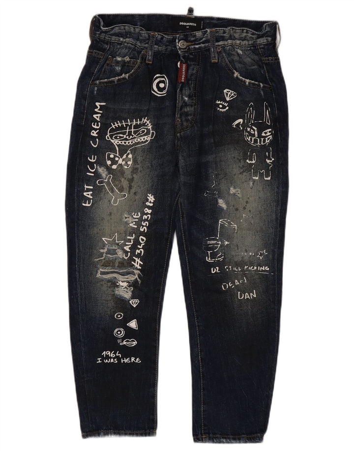 Dsquared2 Womens Graphic Cropped Jeans IT 44 Medium W34 L23 Navy Blue