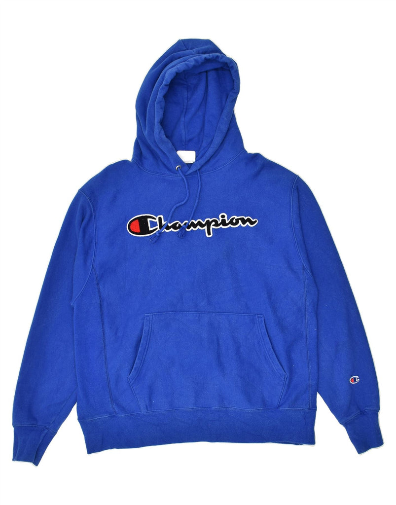 CHAMPION Mens Graphic Hoodie Jumper Large Blue Cotton | Vintage Champion | Thrift | Second-Hand Champion | Used Clothing | Messina Hembry 