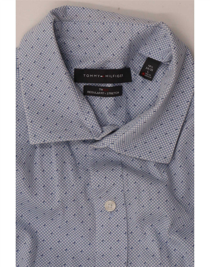 Tommy Hilfiger Mens Regular Fit Shirt Size 16 1/2 Large Blue Check Cotton