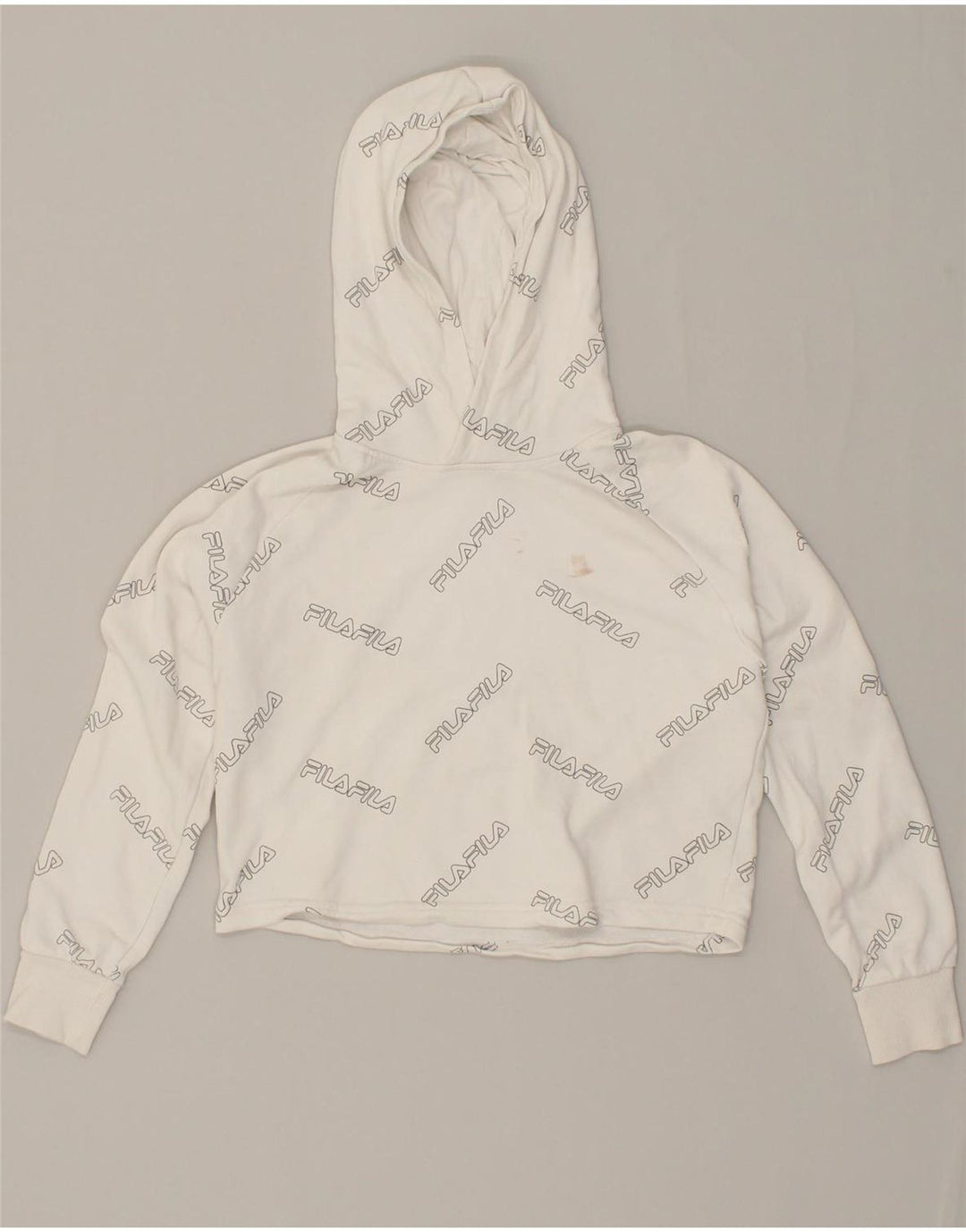FILA Girls Graphic Hoodie Jumper 11-12 Years White Cotton Vintage Fila and Second-Hand Fila from Messina Hembry 
