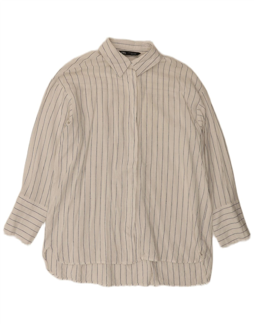 Zara Womens Longline Oversized Shirt UK 10 Small White Pinstripe