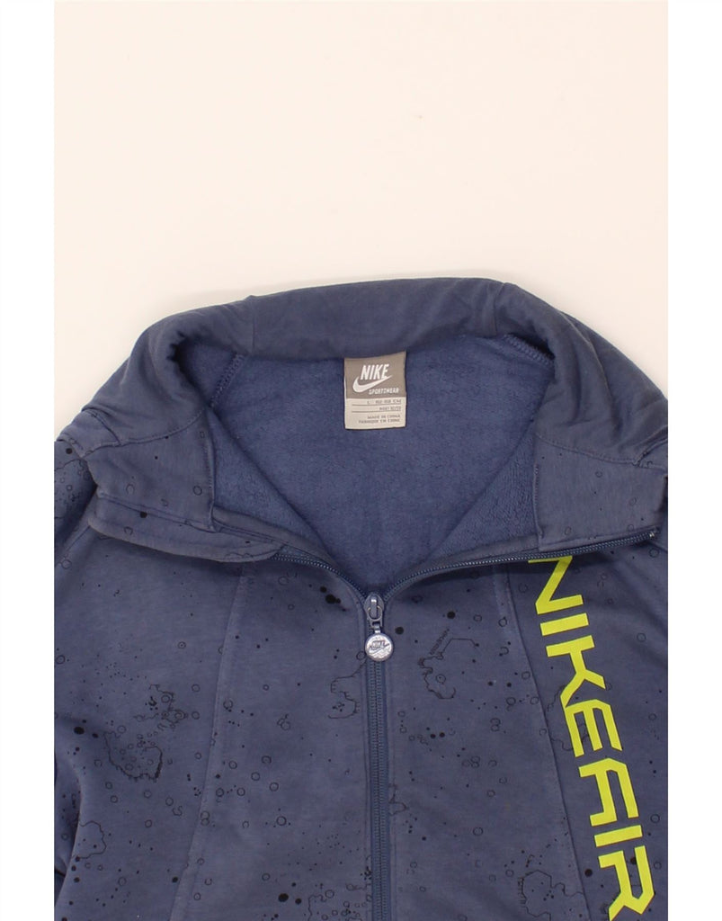 NIKE Boys Graphic Zip Hoodie Sweater 12-13 Years Large Navy Blue Spotted Vintage Nike and Second-Hand Nike from Messina Hembry 