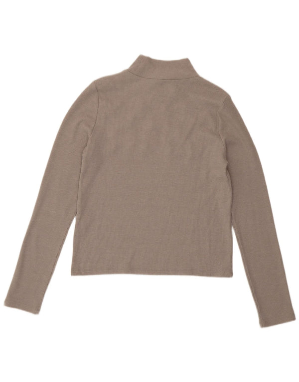 Zara Womens Crop Top Long Sleeve UK 14 Large Grey Polyester