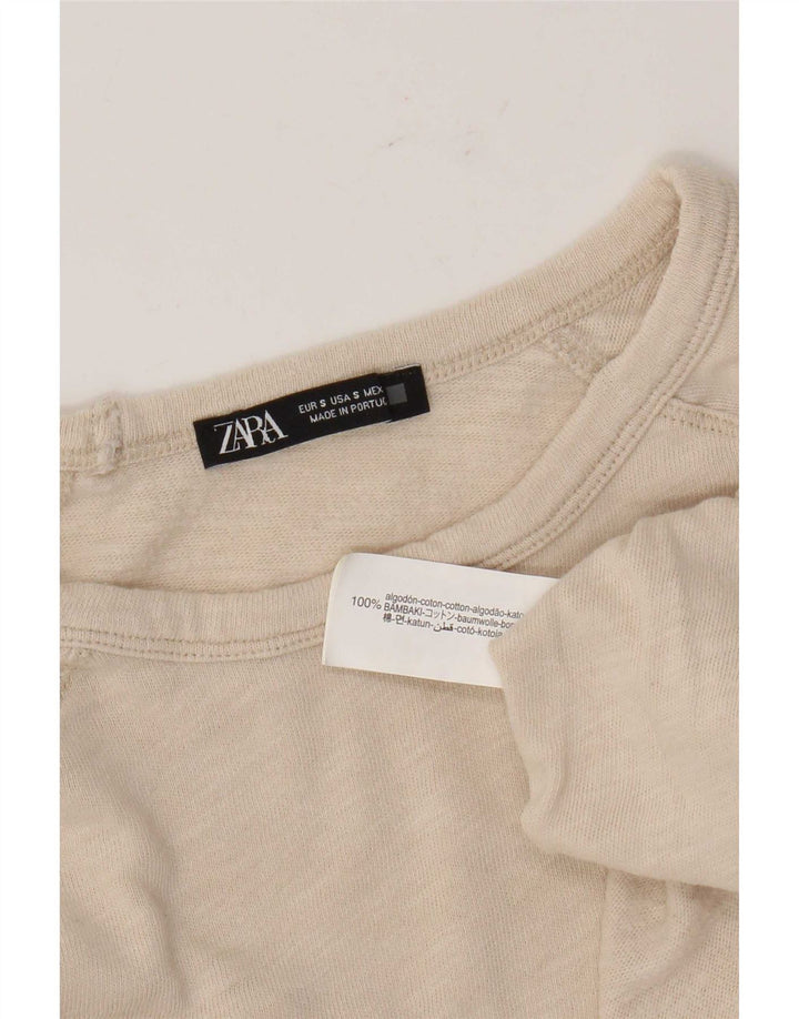 Zara Mens Top Long Sleeve Small Beige Cotton