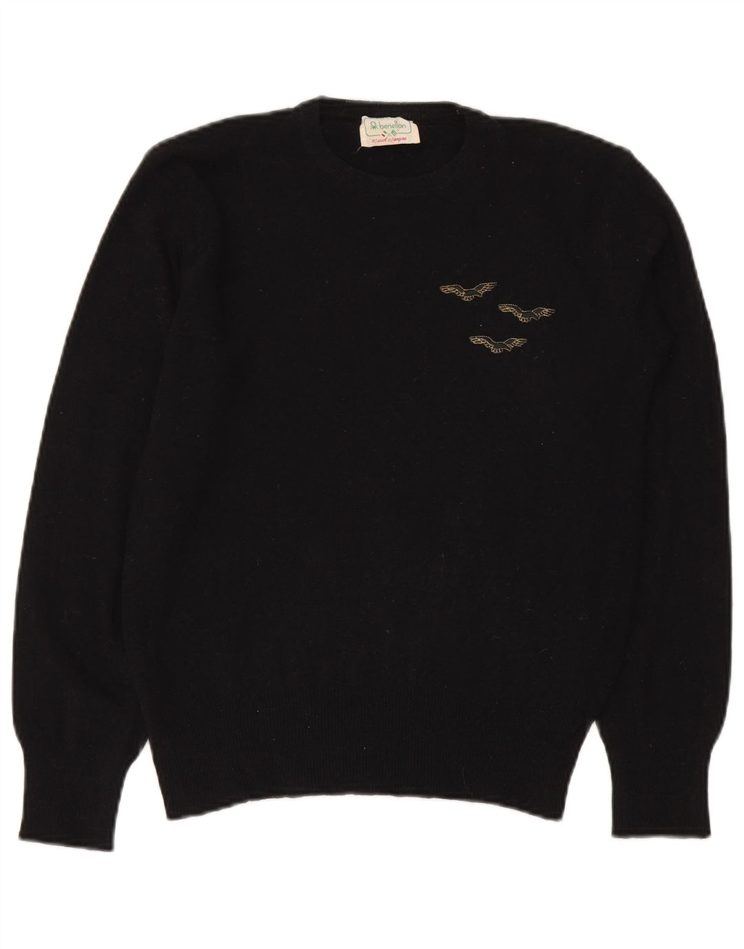 Benetton Womens Crew Neck Jumper Sweater IT 50 XL Black Wool