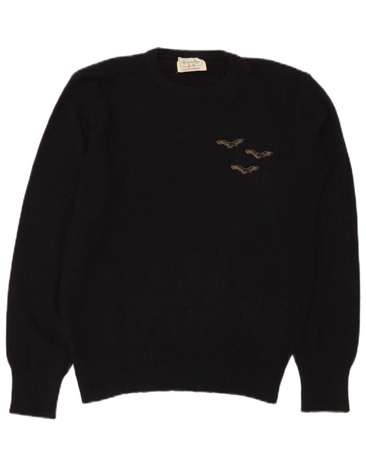 Benetton Womens Crew Neck Jumper Sweater IT 50 XL Black Wool