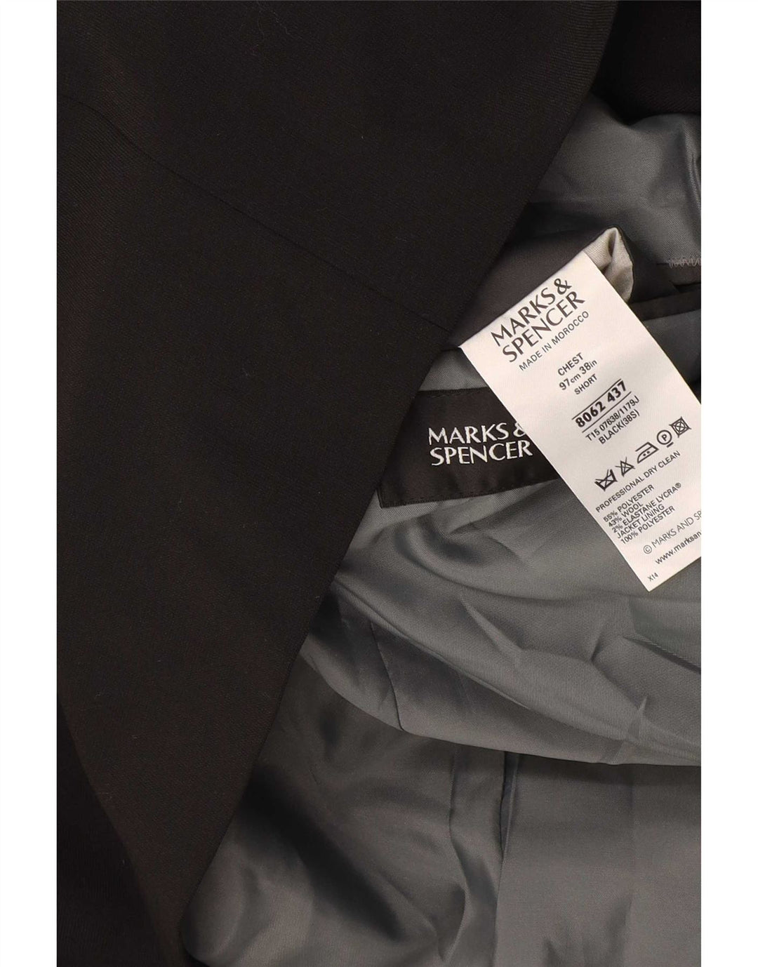 Marks & Spencer Mens Short 3 Button Blazer Jacket UK 38 Medium Black