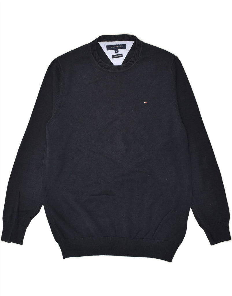 TOMMY HILFIGER Mens Crew Neck Jumper Sweater Small Navy Blue Cotton | Vintage Tommy Hilfiger | Thrift | Second-Hand Tommy Hilfiger | Used Clothing | Messina Hembry 