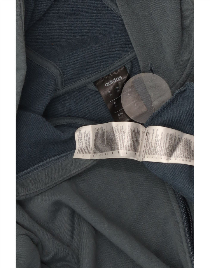 ADIDAS Mens Graphic Zip Hoodie Sweater 2XL Blue Cotton