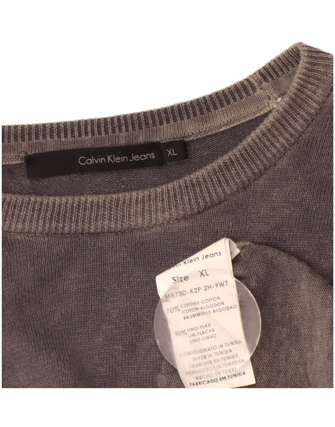 Calvin Klein Jeans Mens Boat Neck Jumper Sweater XL Grey Cotton