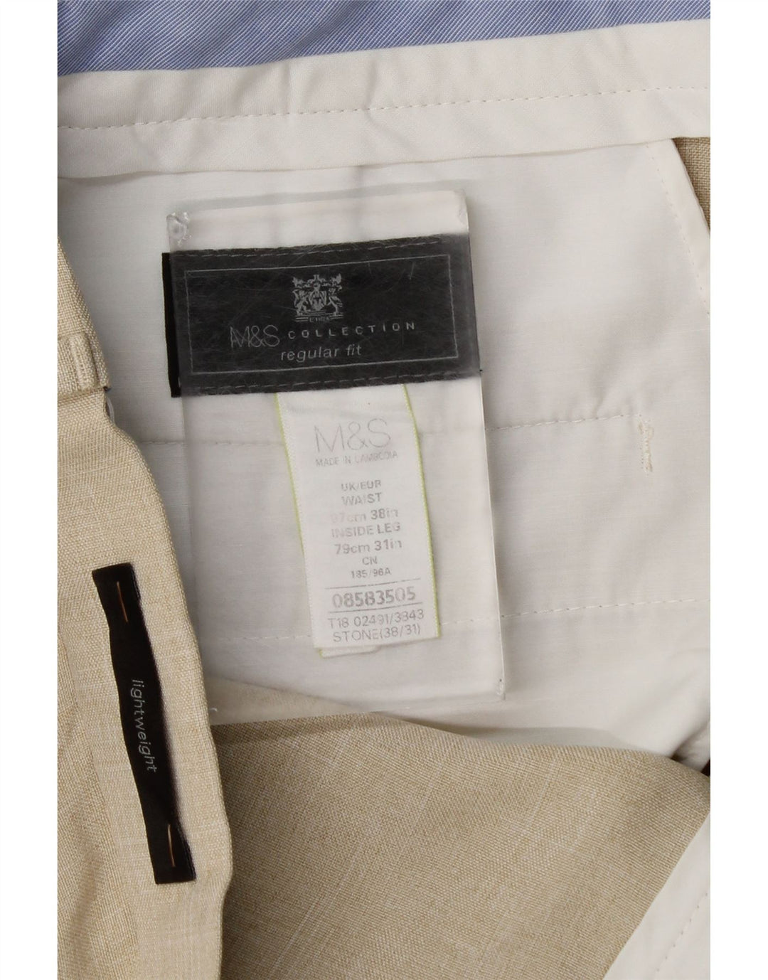 Marks & Spencer Mens Straight Regular Fit Suit Trousers W38 L31 Beige Check
