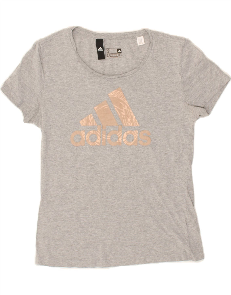 ADIDAS Womens Graphic T-Shirt Top UK 10 Small Grey Cotton | Vintage Adidas | Thrift | Second-Hand Adidas | Used Clothing | Messina Hembry 