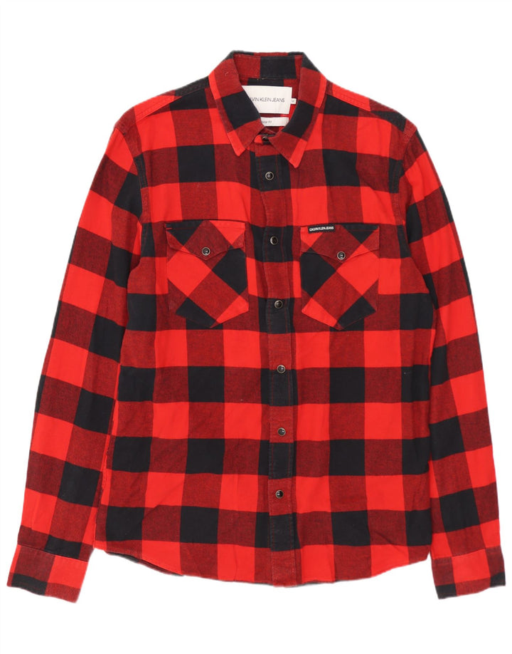 CALVIN KLEIN JEANS Mens Regular Fit Flannel Shirt Medium Red Plaid Cotton