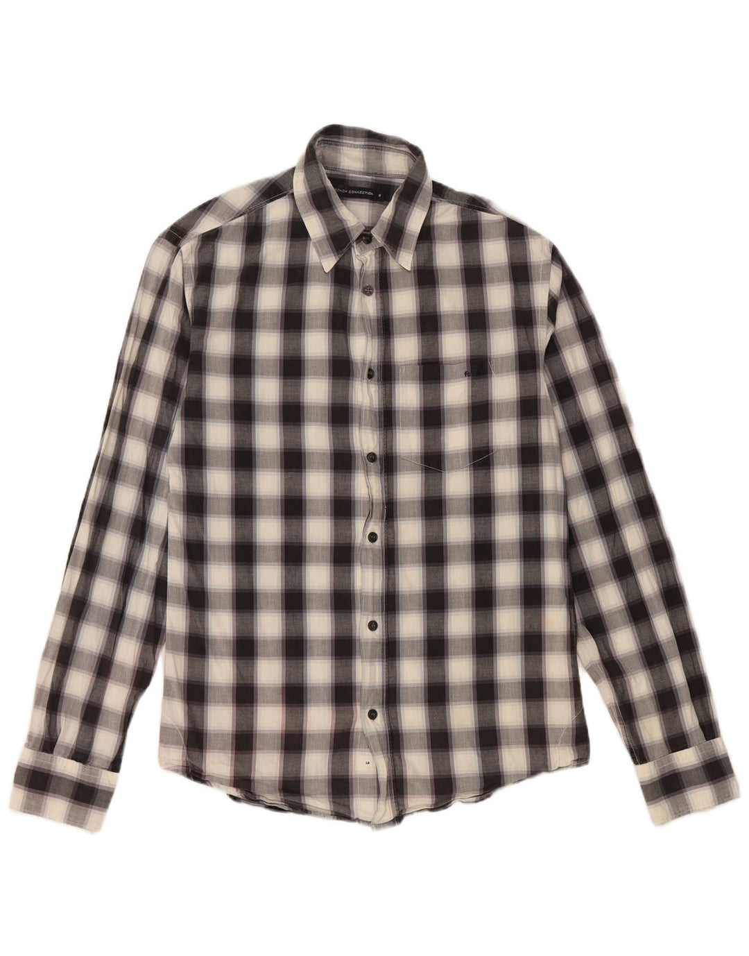 French Connection Mens Shirt Small Black Check Cotton