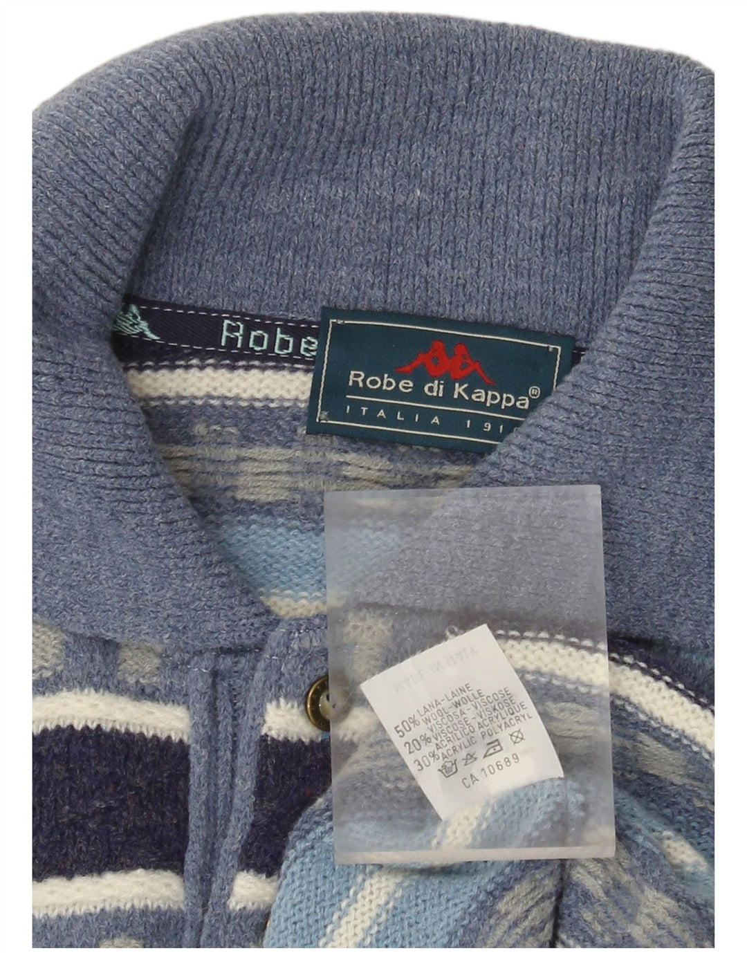 Kappa Mens Polo Neck Jumper Sweater Large Blue Striped Wool