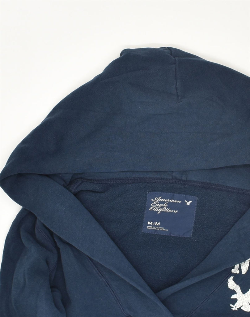 AMERICAN EAGLE Womens Graphic Hoodie Jumper UK 14 Medium Navy Blue Cotton | Vintage American Eagle | Thrift | Second-Hand American Eagle | Used Clothing | Messina Hembry 