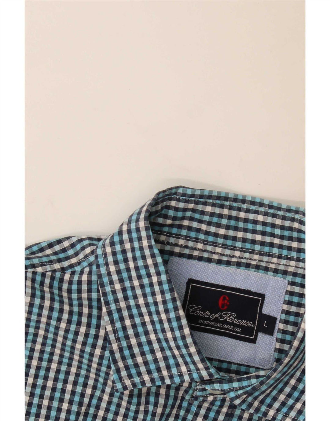 Conte of Florence Mens Short Sleeve Shirt Large Blue Gingham