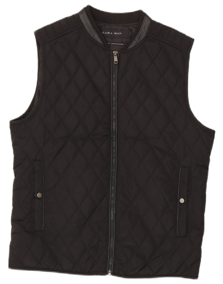 Zara Mens Quilted Gilet UK 38 Medium Black Polyester