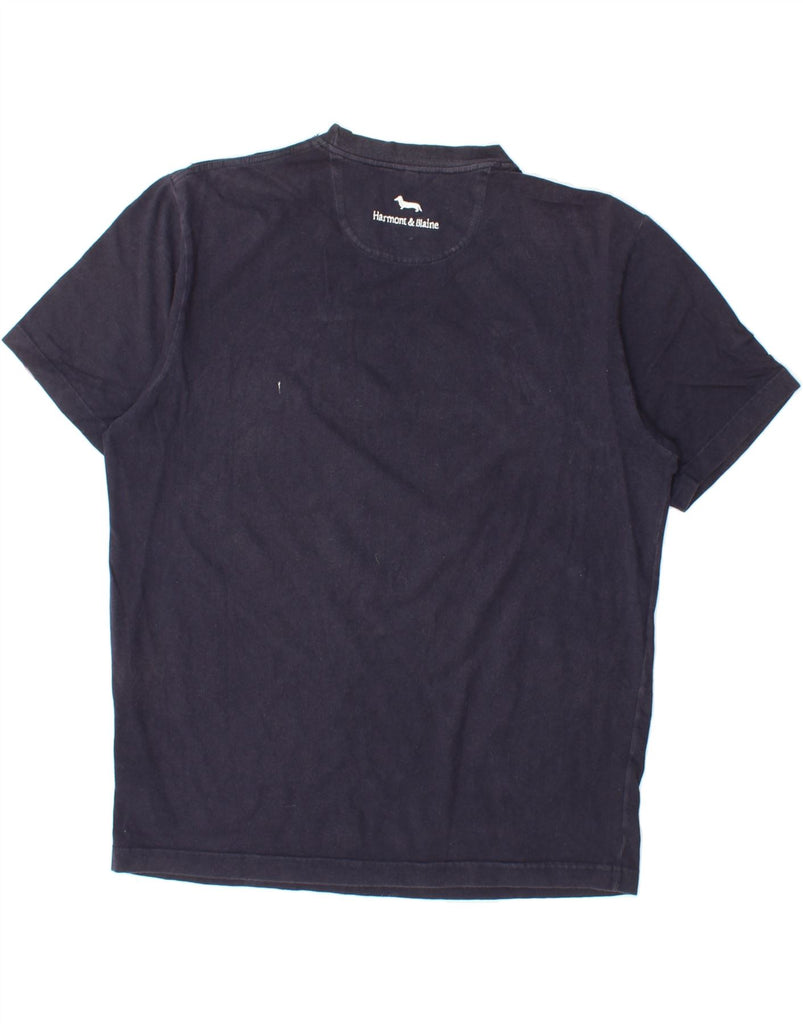 HARMONT & BLAINE Mens Graphic T-Shirt Top Medium Navy Blue Cotton Vintage Harmont & Blaine and Second-Hand Harmont & Blaine from Messina Hembry 