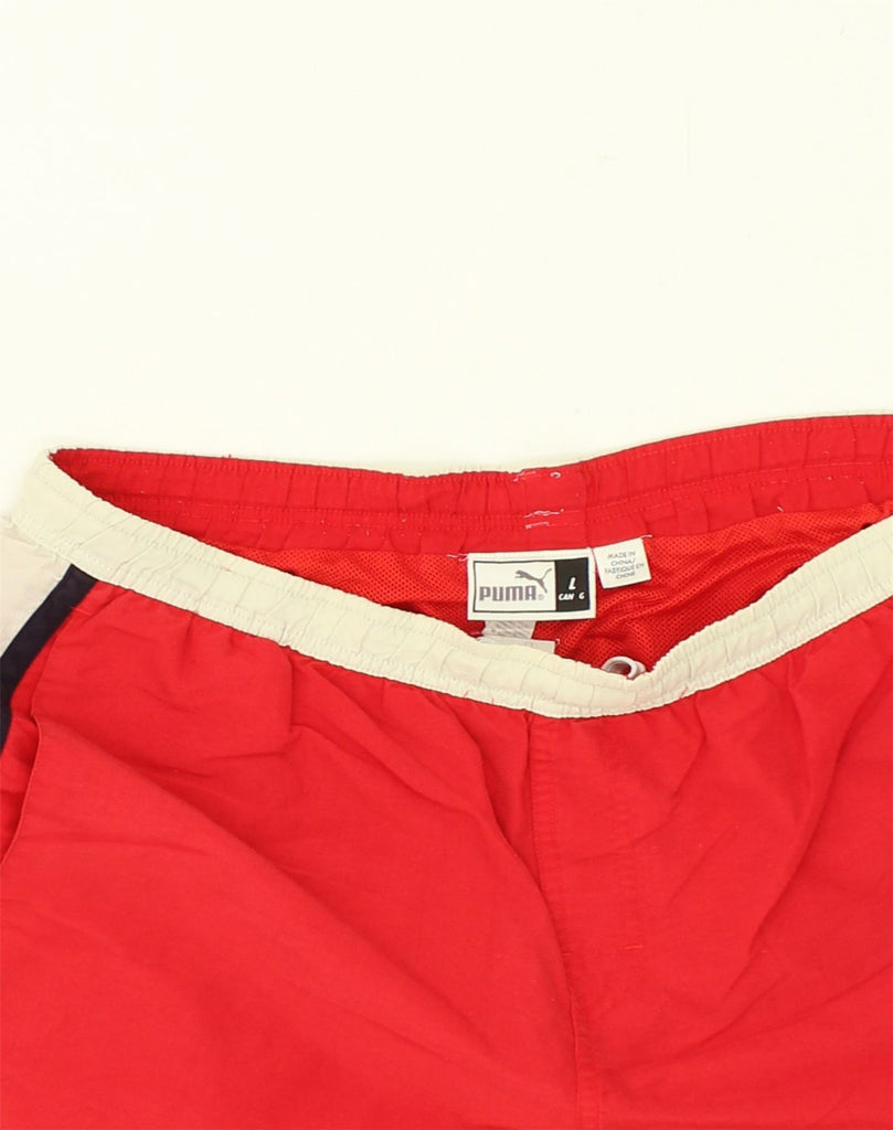 PUMA Mens Sport Shorts Large Red Colourblock Nylon | Vintage Puma | Thrift | Second-Hand Puma | Used Clothing | Messina Hembry 