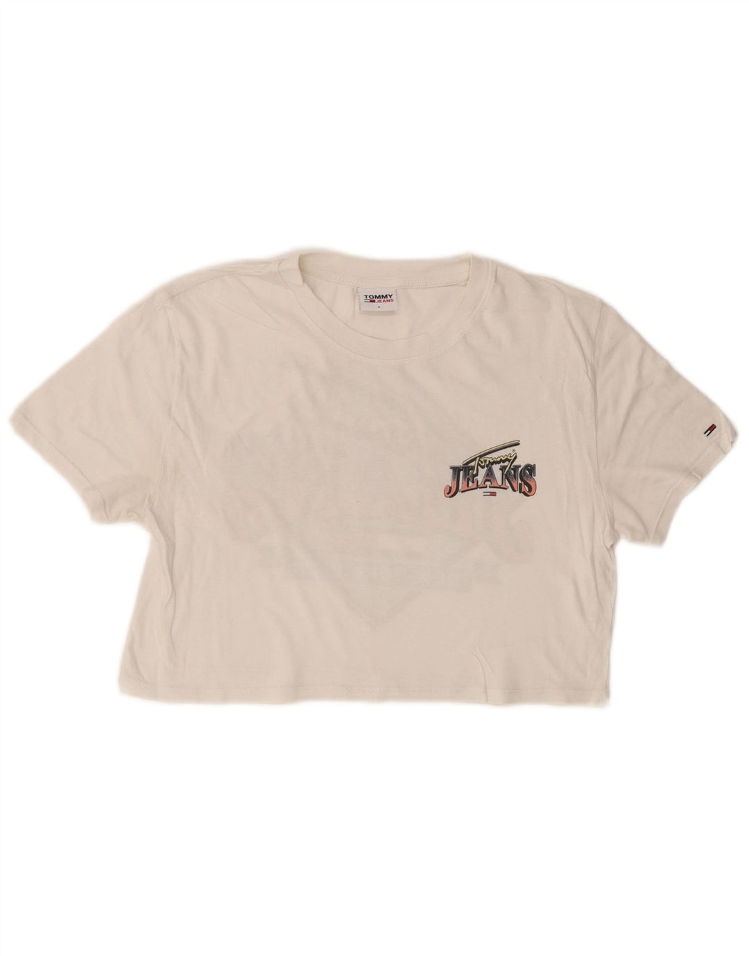 TOMMY HILFIGER Womens Crop Graphic T-Shirt Top UK 10 Small White
